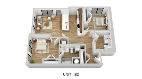 Floor plan for 2 beds, 2 baths, 1154 sqft
