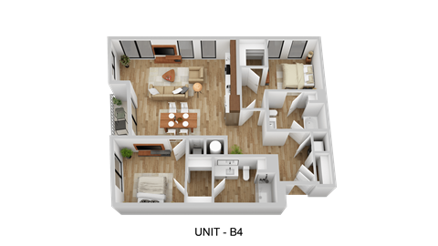 Floor plan for 2 beds, 2 baths, 1195 sqft