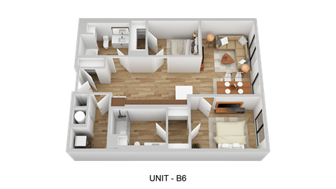 Floor plan for 2 beds, 2 baths, 1066 sqft