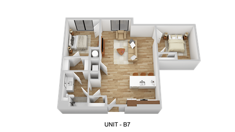 Floor plan for 2 beds, 1 bath, 1064 sqft