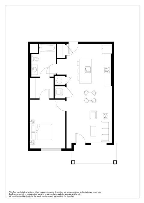 Floor plan for 1 bed, 1 bath, 753 sqft