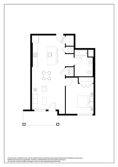 Floor plan for 1 bed, 1 bath, 742 sqft