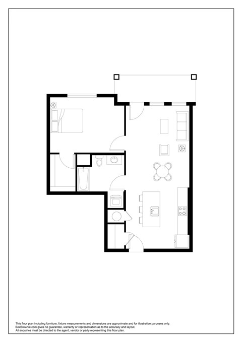 Floor plan for 1 bed, 1 bath, 771 sqft