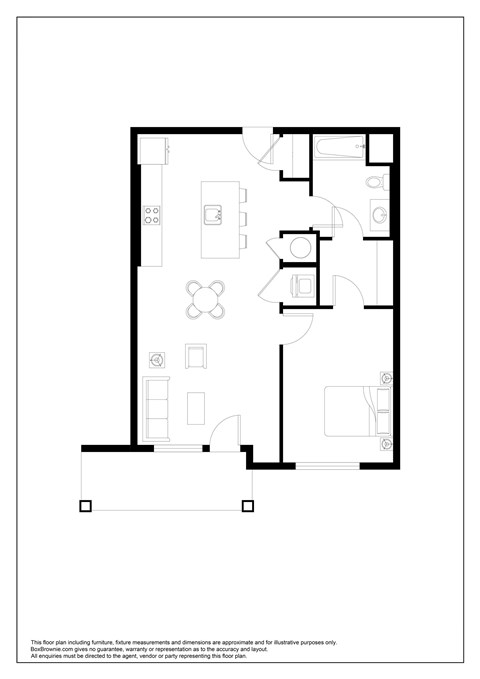 Floor plan for 1 bed, 1 bath, 809 sqft