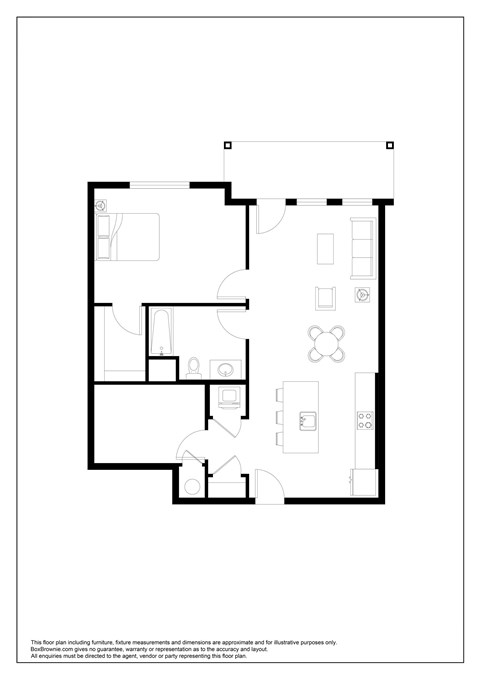Floor plan for 1 bed, 1 bath, 873 sqft