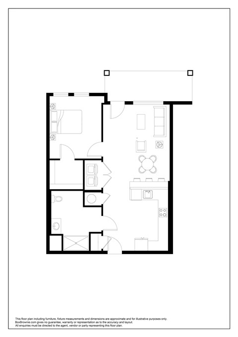 Floor plan for 1 bed, 1 bath, 761 sqft