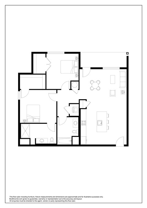 Floor plan for 2 beds, 2 baths, 1132 sqft