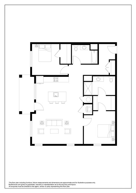 Floor plan for 2 beds, 2 baths, 1225 sqft