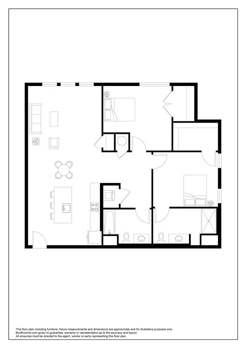 Floor plan for 2 beds, 2 baths, 1224 sqft