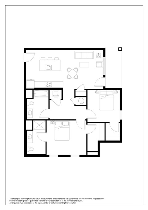 Floor plan for 2 beds, 2 baths, 1039 sqft