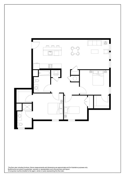 Floor plan for 3 beds, 2 baths, 1289 sqft