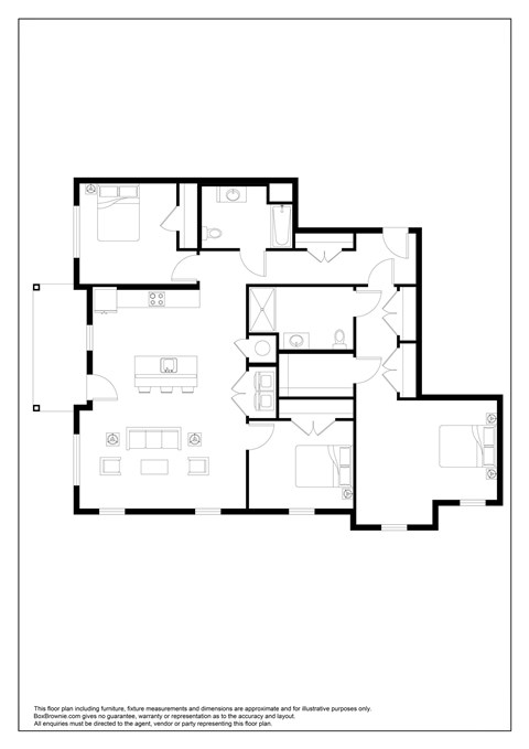 Floor plan for 3 beds, 2 baths, 1211 sqft