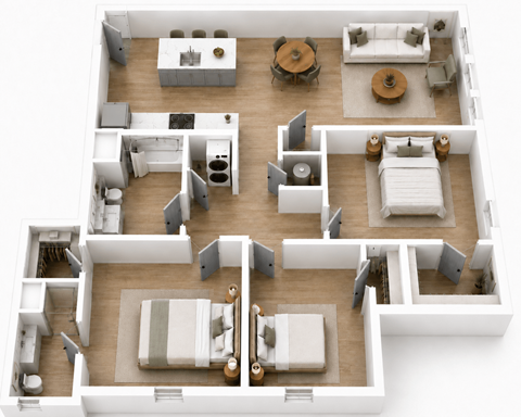 Floor plan for 3 beds, 2 baths, 1289 sqft