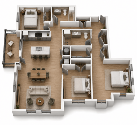 Floor plan for 3 beds, 2 baths, 1568 sqft