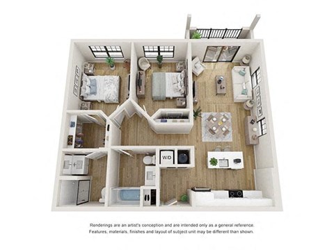 Floor plan for 2 beds, 2 baths, 1145 sqft