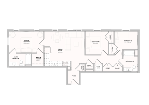 Floor plan for 3 beds, 2 baths, 1277 sqft