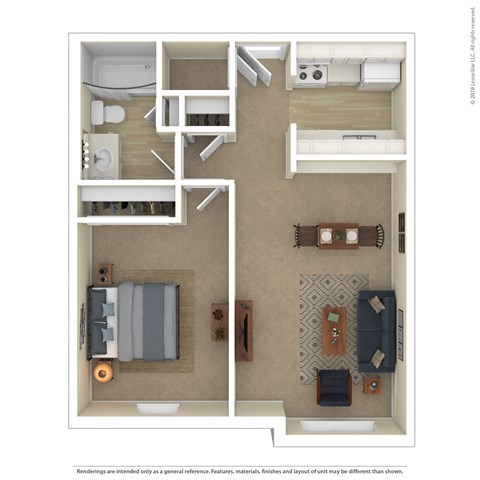 Floor plan for 1 bed, 1 bath