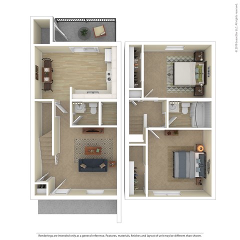 Floor plan for 2 beds, 2 baths