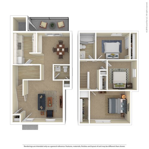 Floor plan for 3 beds, 2 baths