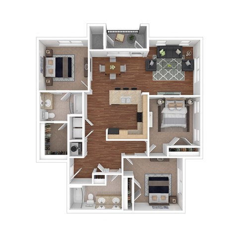 Floor plan for 3 beds, 2 baths, 1274 sqft