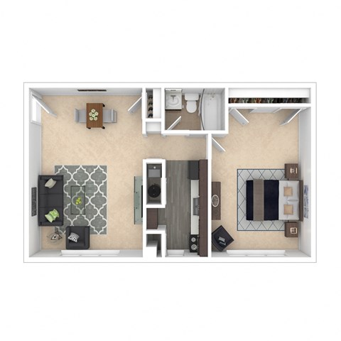Floor plan for 1 bed, 1 bath, 792 sqft
