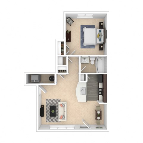 Floor plan for 2 beds, 1 bath, 979 sqft