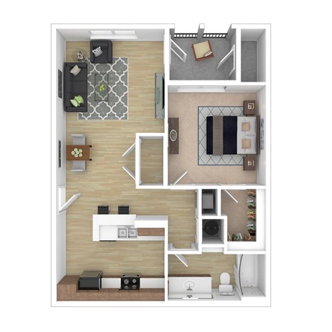 Floor plan for 1 bed, 1 bath, 698 sqft