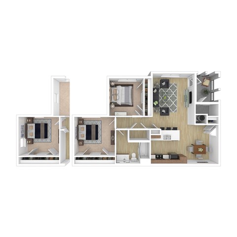 Floor plan for 2 beds, 1 bath, 910 sqft