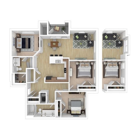 Floor plan for 3 beds, 2 baths, 1242 sqft