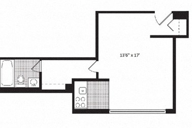 Floor plan for studio, 1 bath, 330 sqft