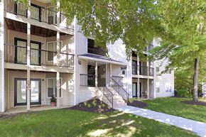 Jessup apartment for rent - A white apartment building with a tree in front.