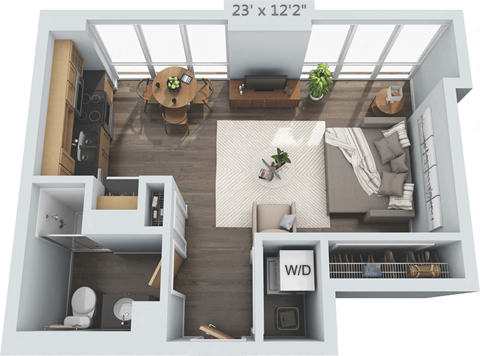 Floor plan for studio, 1 bath, 450 sqft