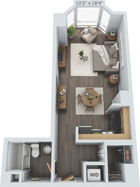Floor plan for studio, 1 bath, 540 sqft