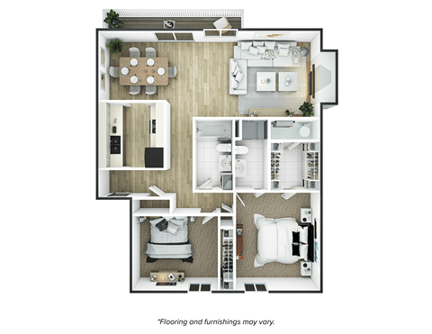 Floor plan for 2 beds, 2 baths, 1050 sqft