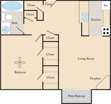 Floor plan for 1 bed, 1 bath, 650 sqft