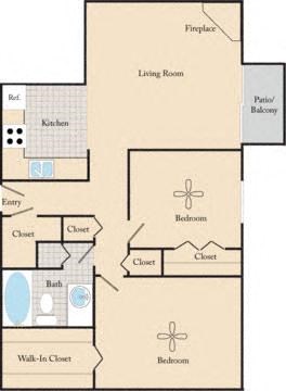 Floor plan for 2 beds, 1 bath, 800 sqft
