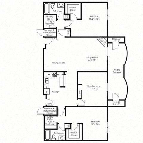 Floor plan for 3 beds, 2 baths, 2176 sqft