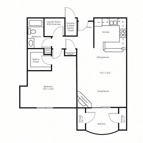 Floor plan for 1 bed, 1 bath, 1120 sqft