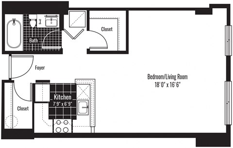 Floor plan for studio, 1 bath, 530 sqft