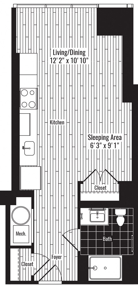 Floor plan for studio, 1 bath, 457 sqft