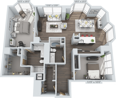 Floor plan for 2 beds, 2 baths, 1585 sqft
