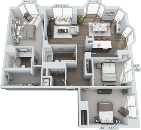 Floor plan for 3 beds, 2 baths, 1810 sqft