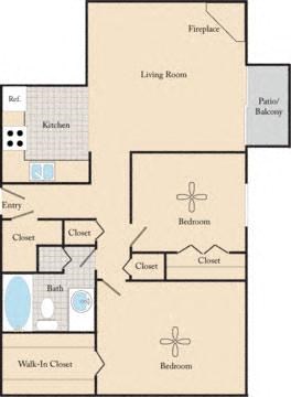 Floor plan for 2 beds, 1 bath, 800 sqft