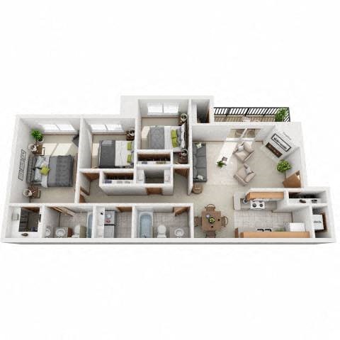 Floor plan for 3 beds, 2 baths, 1160 sqft