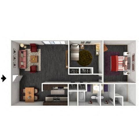 Floor plan for 2 beds, 2 baths, 994 sqft