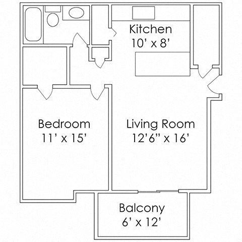 Floor plan for 1 bed, 1 bath, 620 sqft