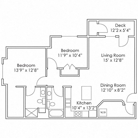 Floor plan for 2 beds, 2 baths, 1100 sqft