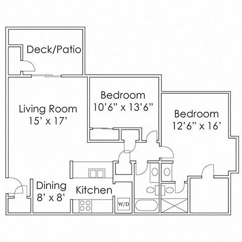 Floor plan for 2 beds, 2 baths, 1170 sqft