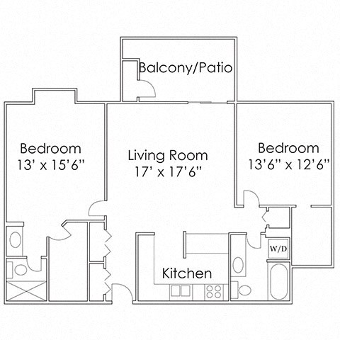 Floor plan for 2 beds, 2 baths, 1200 sqft
