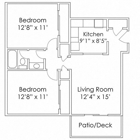 Floor plan for 2 beds, 1 bath, 800 sqft